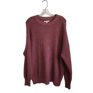 American Eagle Pink Waffle-Knit Sweater M Cozy Cotton Blend Long Sleeve